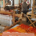 Corduroy rug and overshot shawl made on a weaving course